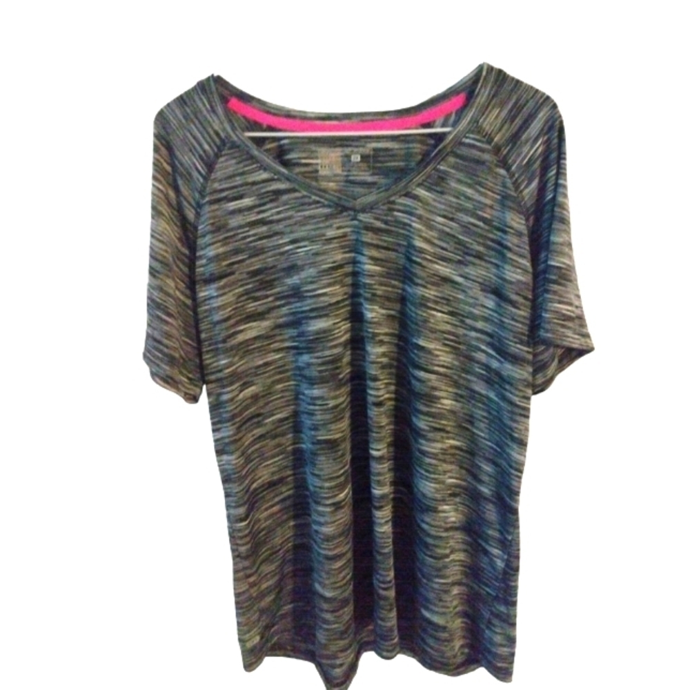 Reebok Activewear Color Blocked Black & Gray Short Sleeved Plus Sized Top 2X